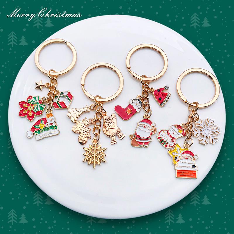 可爱圣诞节金属钥匙扣 创意圣诞老人装饰小挂件卡通钥匙链小礼品