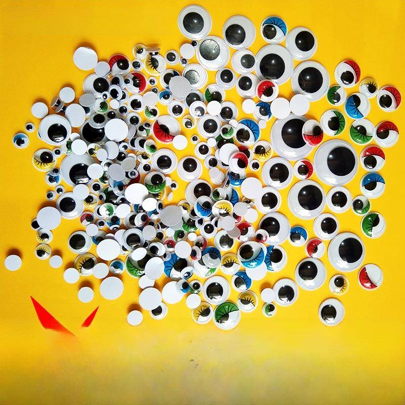 黑白彩色带背胶活动眼睛卡通动物玩具diy眼珠 幼儿园创意手工材料