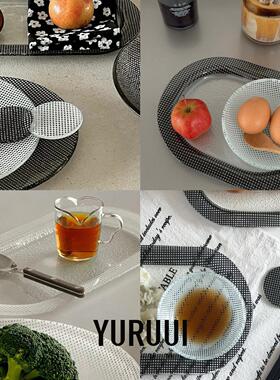 [YURUUI设计师]韩国EDING黑白色格子玻璃餐盘酸奶碗意面碗沙拉盘