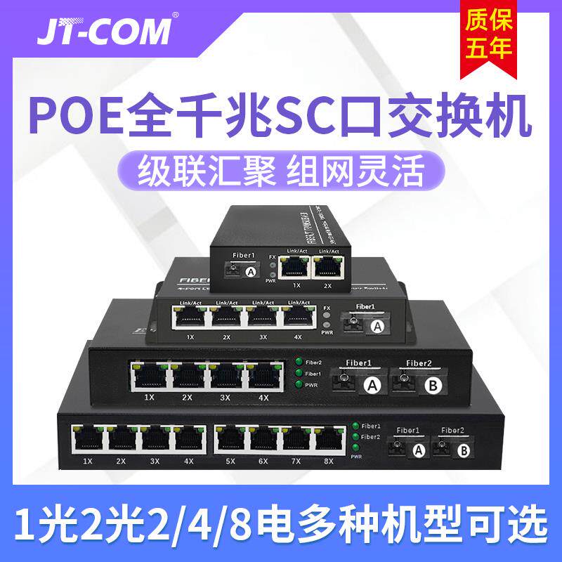 千兆POE光纤收发器1/2光4/8电POE供电交换机48V单模单双纤串级联