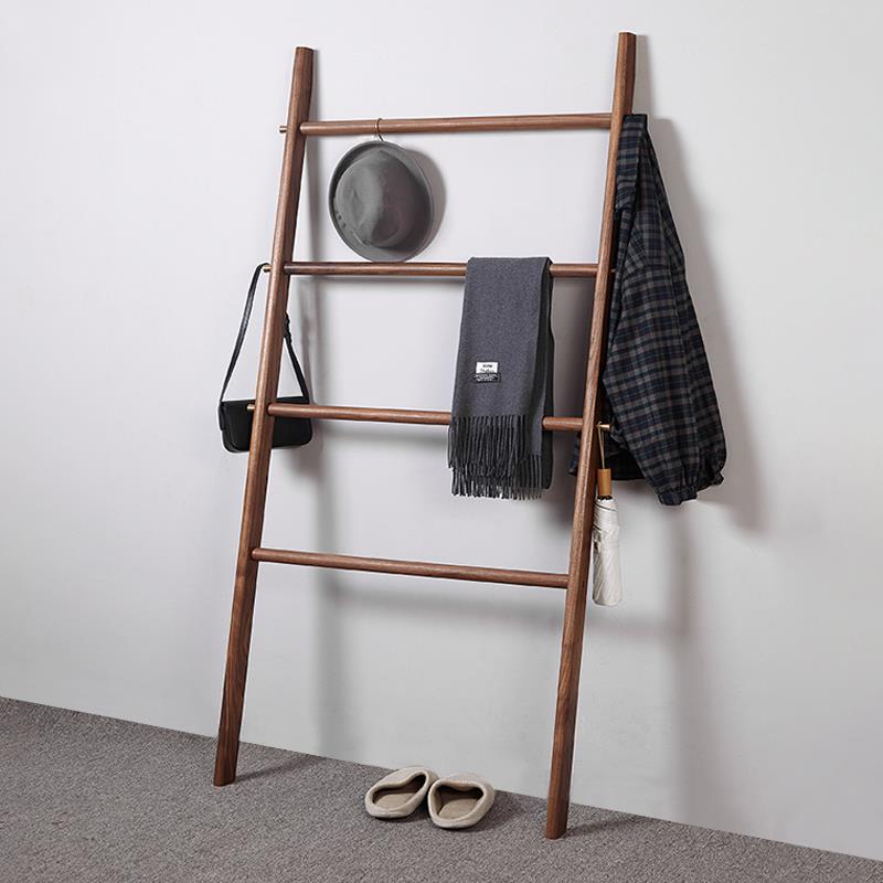 实木梯子挂衣架浴室毛巾架落地卧室床尾靠墙隔夜衣帽架梯形置物架