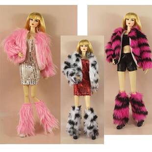 6分30cm娃衣毛毛衣豹纹皮草脚套冬装洋娃娃换装衣服玩偶配件玩具