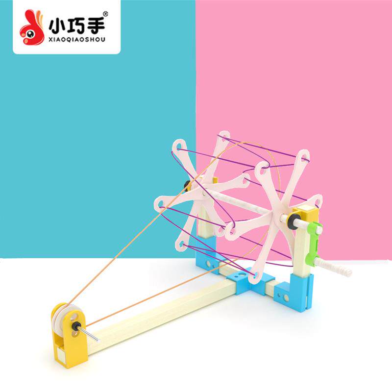 手摇纺线车6岁以上女孩童科技手工小制作diy毛线编织创意趣味玩具
