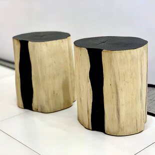 艺术侘寂风实木墩子底座根雕凳子边几碳化黑色树桩圆茶几木墩设计