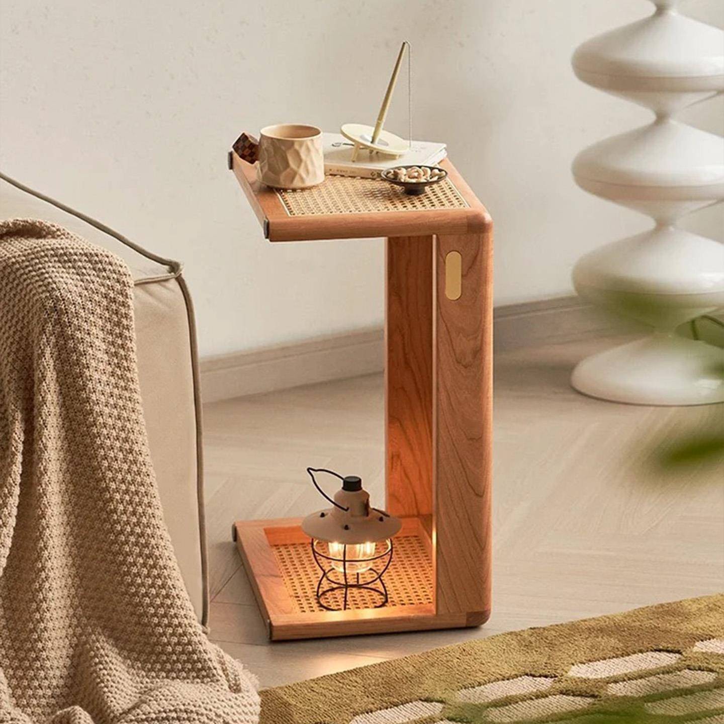 禅意榻榻米茶几日式原实木飘窗客厅阳台藤编边几法式复古小矮桌子