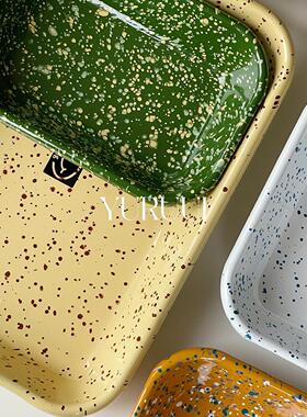 Eding搪瓷烤盘,泼墨彩色烤盘,方形烤盘,深盘备菜盘,韩国烤盘