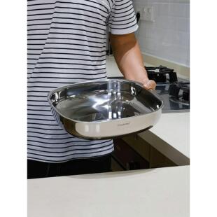 稀有18/10不锈钢方板加厚煎锅烤盘大盆碟板电磁炉煤气炉通用AI