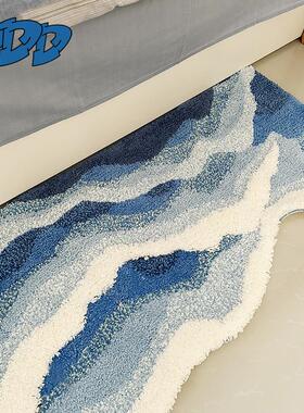 DDD北欧海洋卧室床边毯植绒地毯浴室防滑脚垫客厅蓝色海浪地垫ins