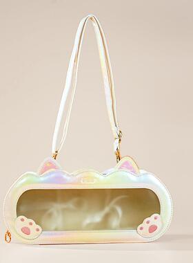 ICY DBS 30厘米小布娃娃6分娃外出皮包白色炫彩白色猫咪斜背娃包