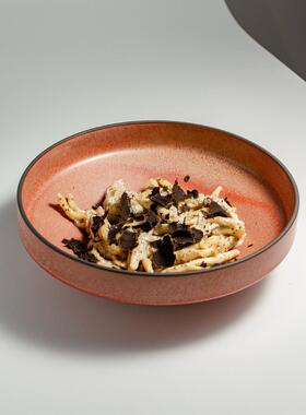 粘土窑变成橙色粉红色浅口深板9英寸大容量餐厅创意盘子家用陶瓷