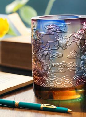 高颜值琉璃笔筒轻奢创意高级办公桌文创摆件水晶玻璃工艺礼品摆饰