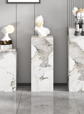 大理石雕塑底座摆台玄关岩板电视柜旁边落地客厅花架摆件底基座台
