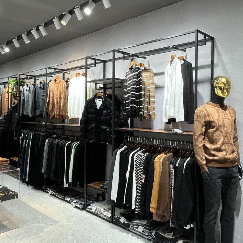 服装店货架落地式展示架双层靠墙高架男女装中岛正挂衣服架子金属