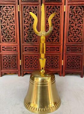 尼泊尔藏式法器纯铜三叉铃手摇铃铛道铃铛客厅居家法会用三清铃