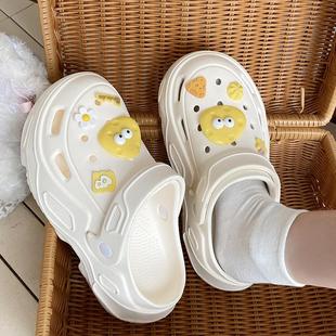 女 厚底5cm踩屎感洞洞鞋 女款 夏季 两穿居家外穿防滑防臭包头凉拖鞋