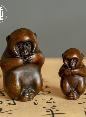 问朴 精品纯铜微雕猴摆件家居装饰工艺品茶宠茶玩手把件茶桌摆件