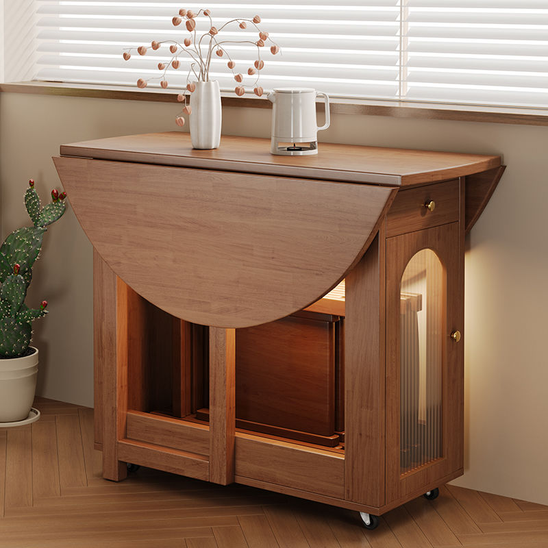 实木折叠圆桌小户型餐桌家用饭桌可移动吃饭桌子多功能圆形折叠桌