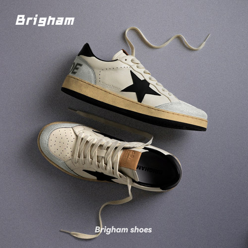 Brigham/布里根姆“彩星”黑色复古牛皮擦色男士休闲低帮板鞋AD16