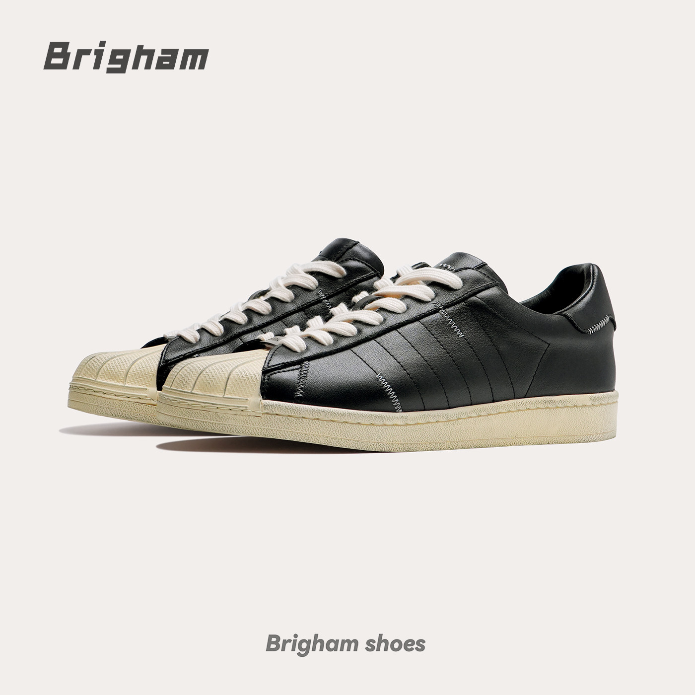 Brigham“贝壳”奶油色复古牛皮百搭休闲贝壳头男女款小白鞋ME11