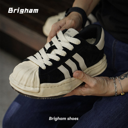 Brigham“三杠”贝壳头溶解鞋厚底增高百搭男女款牛皮板鞋SY320