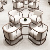 新样品屋展示中心洽谈桌椅 酒店照相馆洽谈区接 实木布艺卡座沙发