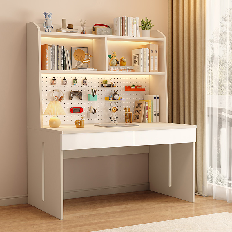 实木书桌书架一体桌学生家用儿童学习桌卧室洞洞板书柜电脑桌