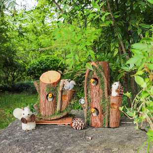 创意木桩鸟窝鸟巢庭院阳台角造景布置空心青苔打洞木墩