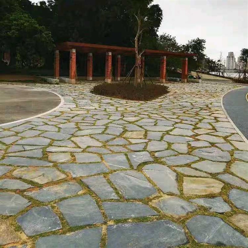天然青石板碎拼规则乱石板小田园庭院广场行道铺地砖