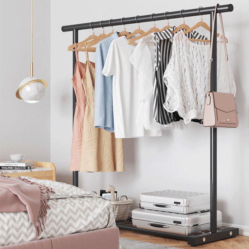 折叠伸缩晾衣架锈钢杆衣架落地卧室单杆式挂衣杆晾衣凉衣晒架