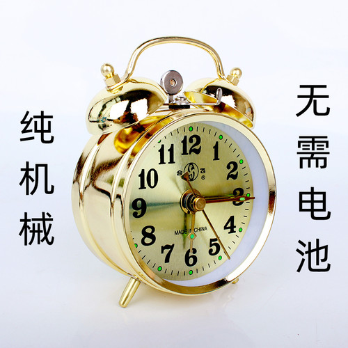 合飞上发条闹钟老式复古械闹钟马蹄学生卧室超大声闹表金属钟表