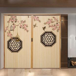饰茶室遮阳新中日式 竹帘门帘家用折叠推拉门移门装 商铺客厅隔断帘