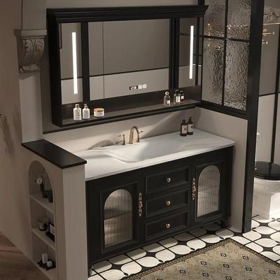 美式浴室柜组合法式卫生间岩板热弯一体洗漱台洗手脸盆卫浴落地柜