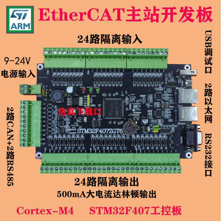 EtherCAT总线伺服马达控制板 双网冗余 STM32开发板PLC主站控制板