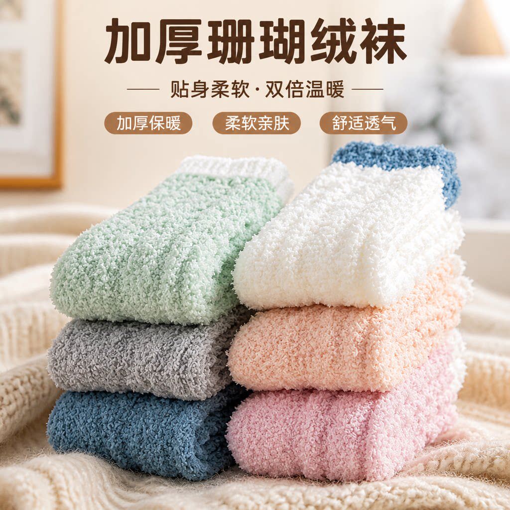珊瑚绒月子袜子女产后秋冬季加绒