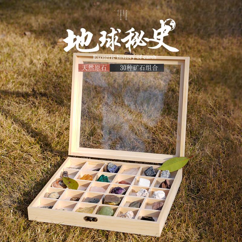 30种天然化石水晶矿石岩石摆件矿物宝石标本地质石头乔迁新居礼品