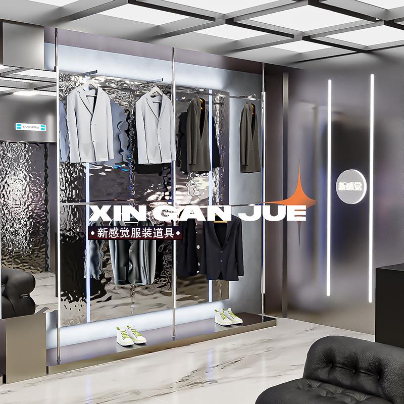 不锈钢服装店展示架落地式陈列架服装网红店装修诧寂灰色男装货架