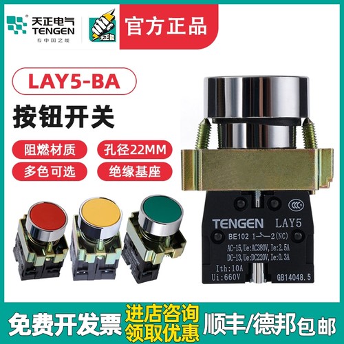TENGEN天正LAY5按钮BA31 BA42 BA35 BA45 BA55平头自复位按钮开关