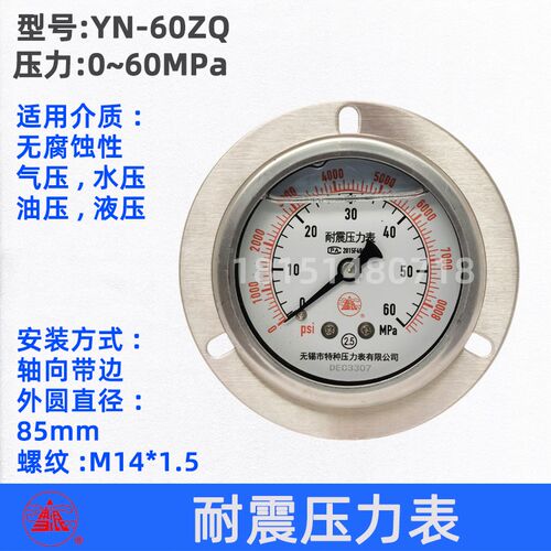 无锡特种雪浪牌YN-60ZQ耐震油气液压站压力表 40MPA M14*1.5