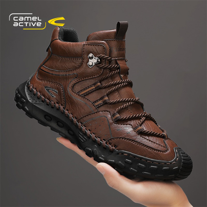 骆驼动感马丁靴男白色户外登山鞋