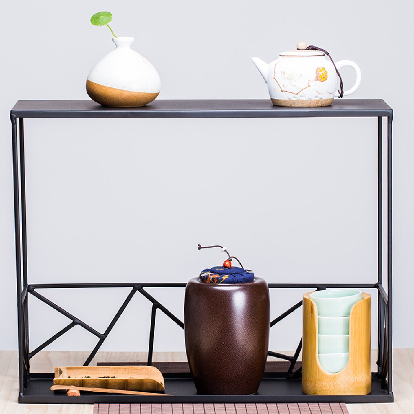 铁艺茶棚 高档实铁展示架博古架 茶具摆放架 茶具展台架收纳架