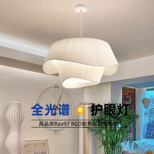 奶油风卧室吊灯网红中古裙摆灯北欧现代简约布艺灯具 全光谱轻法式