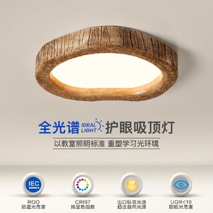 创意全光谱风化木圈吸顶灯护眼家用无频闪原木纹书房卧室灯具 新款