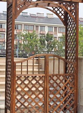 室外拱门爬藤花架防腐木庭院装饰门花园栅栏围栏门网格户外葡萄架