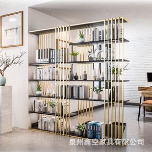 展示架小户型客厅轻奢隔断架书架 现代简约铁艺置物架办公室落地式