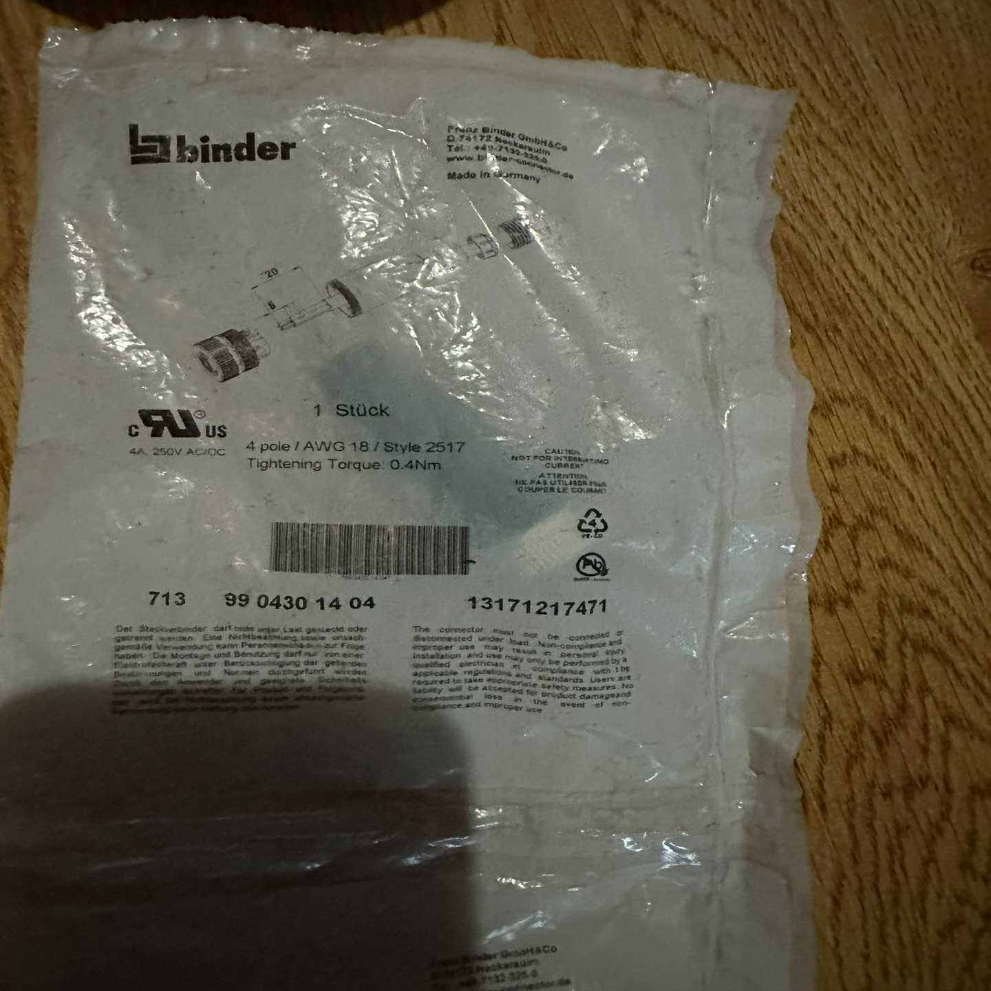 询价Binder宾德M12连接器9904301404