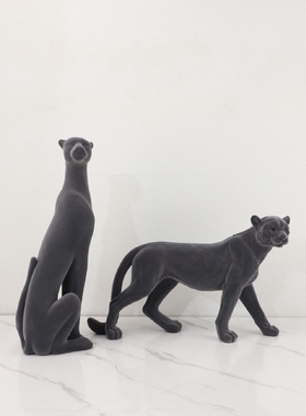 欧式创意植绒金钱豹动物摆件客厅书房酒店办公室样板房家居装饰品