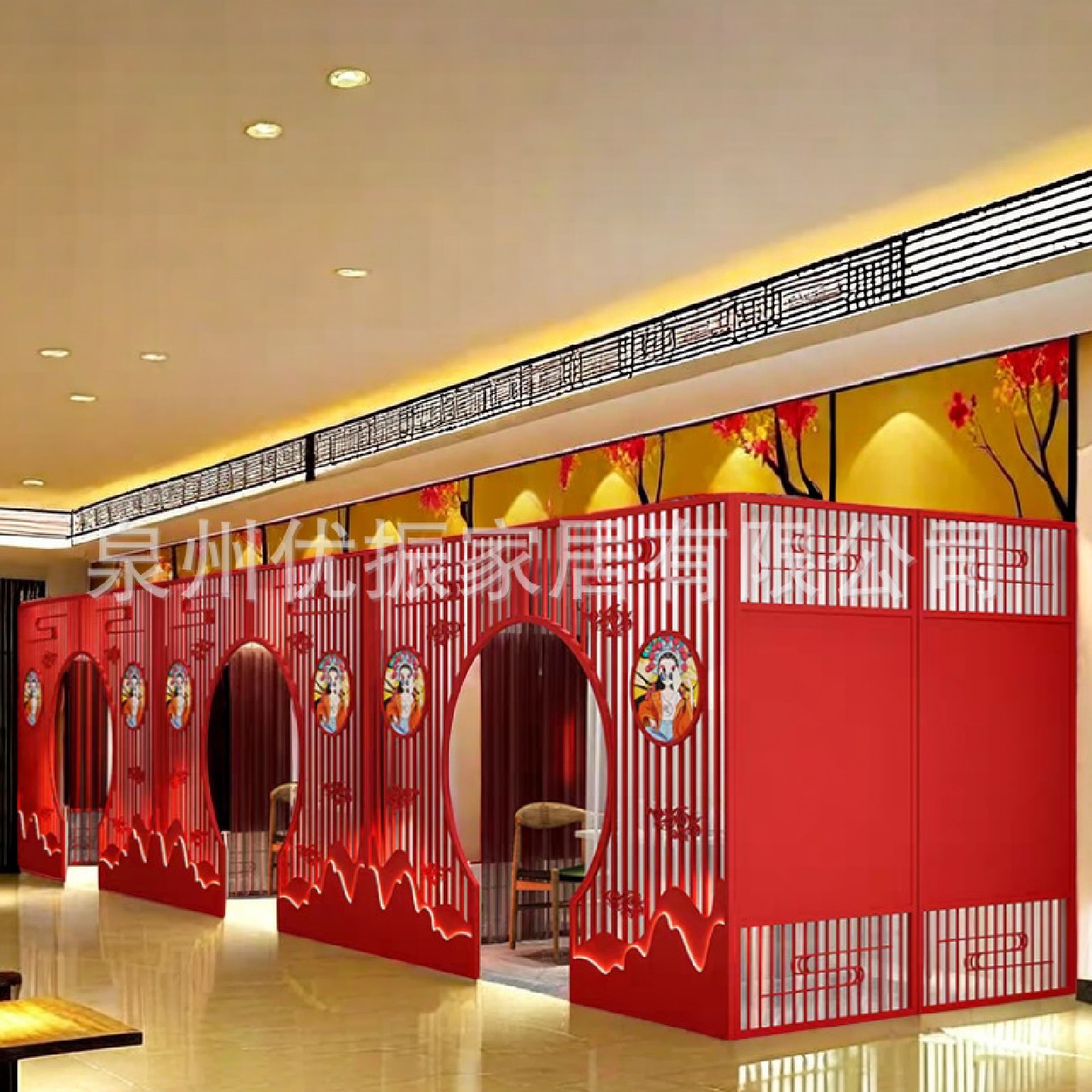 铁艺月亮拱门屏风餐厅隔断酒吧烧烤火锅隔断饭店包间隔墙格栅装饰