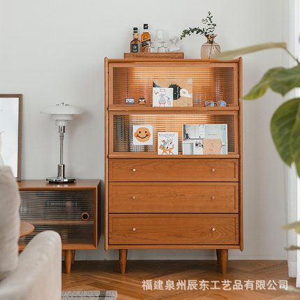 北欧实木书柜家用客厅简约储物沙发边柜民宿玻璃杂志展示置物柜