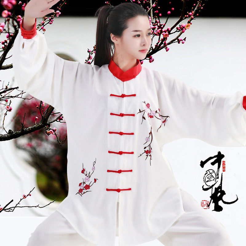 新款刺绣太极服星光麻太极拳练功服女春夏秋中老年晨练武术表