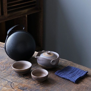 快客杯便携粗陶茶具套装 宏尚旅行日式 2双人家用陶瓷一壶二杯精品